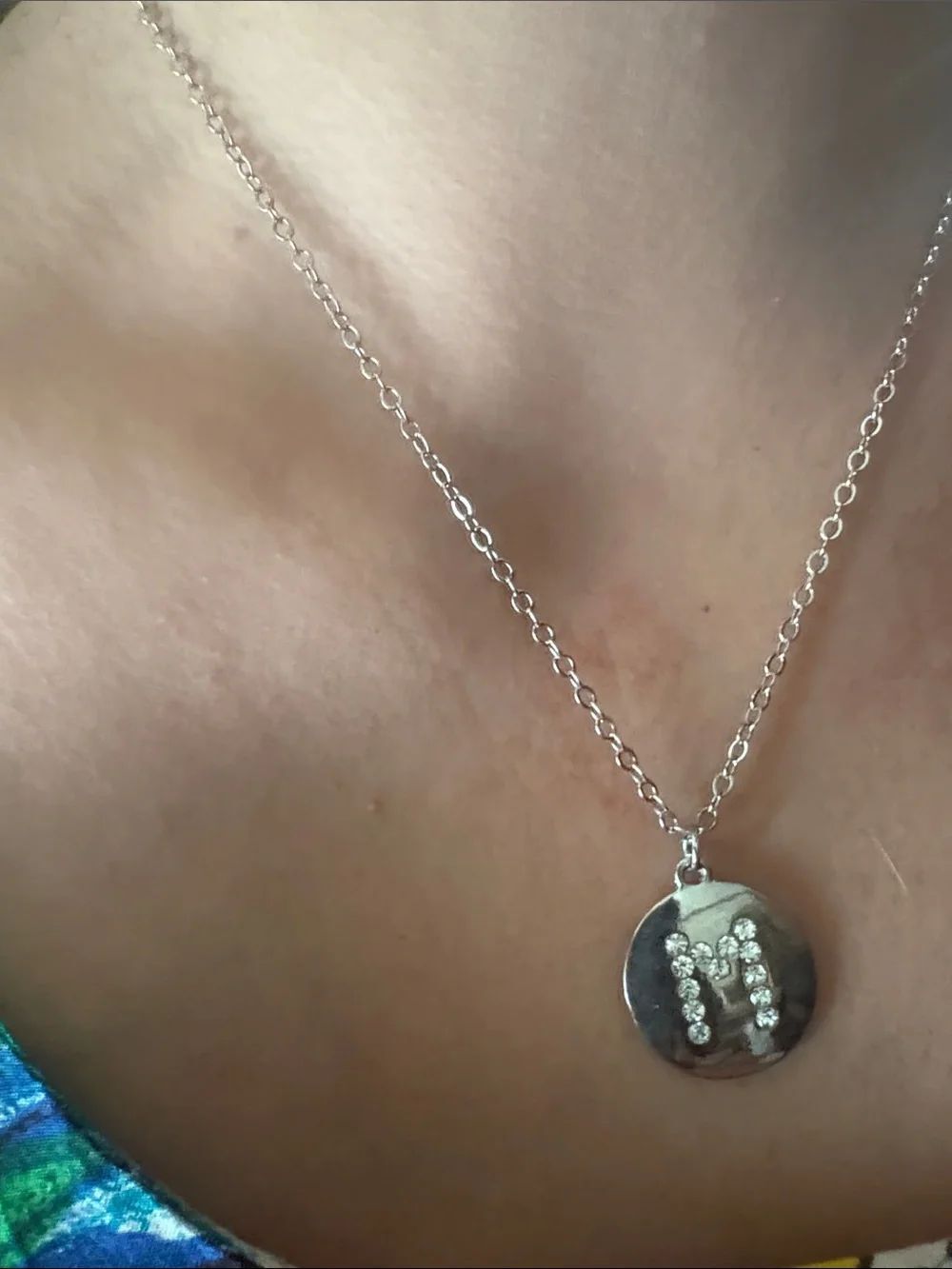 Sterling Silver Initial 'M' Disc Necklace - Silver